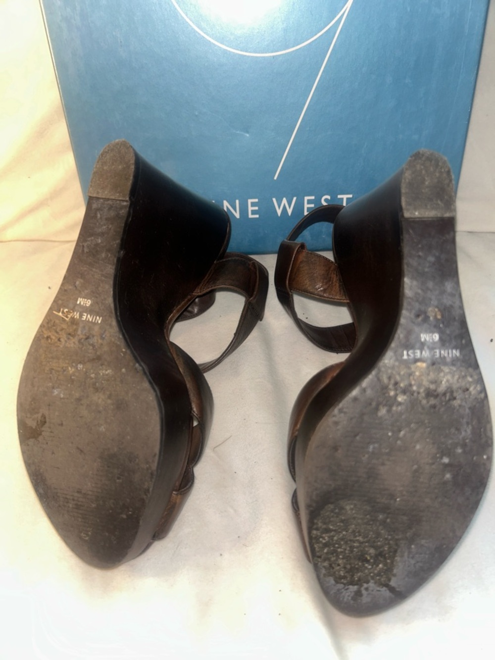 Nine West Brown Leather Platform Wedge Sandals with Ankle Buckle - Picture 5 of 5